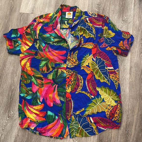 Farm Rio unisex banana parrot Manuelly Mixed Print Shirt button down sz large L - Picture 4 of 9